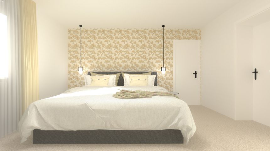 Visualisierung eines Schlafzimmers mit Luxustapete