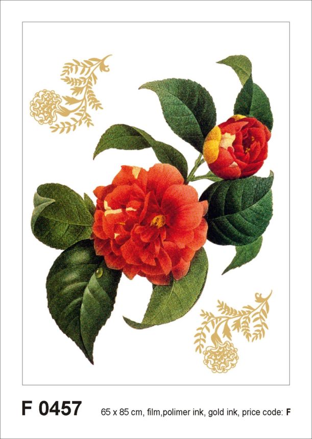 Selbstklebende Wanddekoration F 0457, Rote Blumen mit goldenen Elementen, AG Design