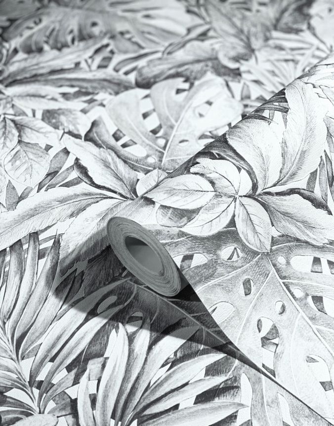 Graue Luxustapete mit Blättern 33308, Botanica, Marburg