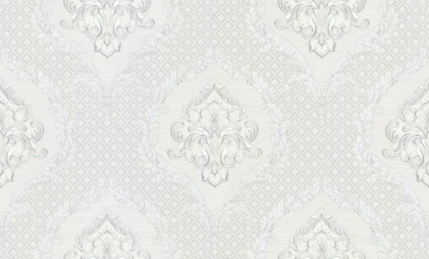 Luxuriöse weiß-silberne Vlies-Barocktapete, GF62042, Gianfranco Ferre´Home N.3, Emiliana Parati