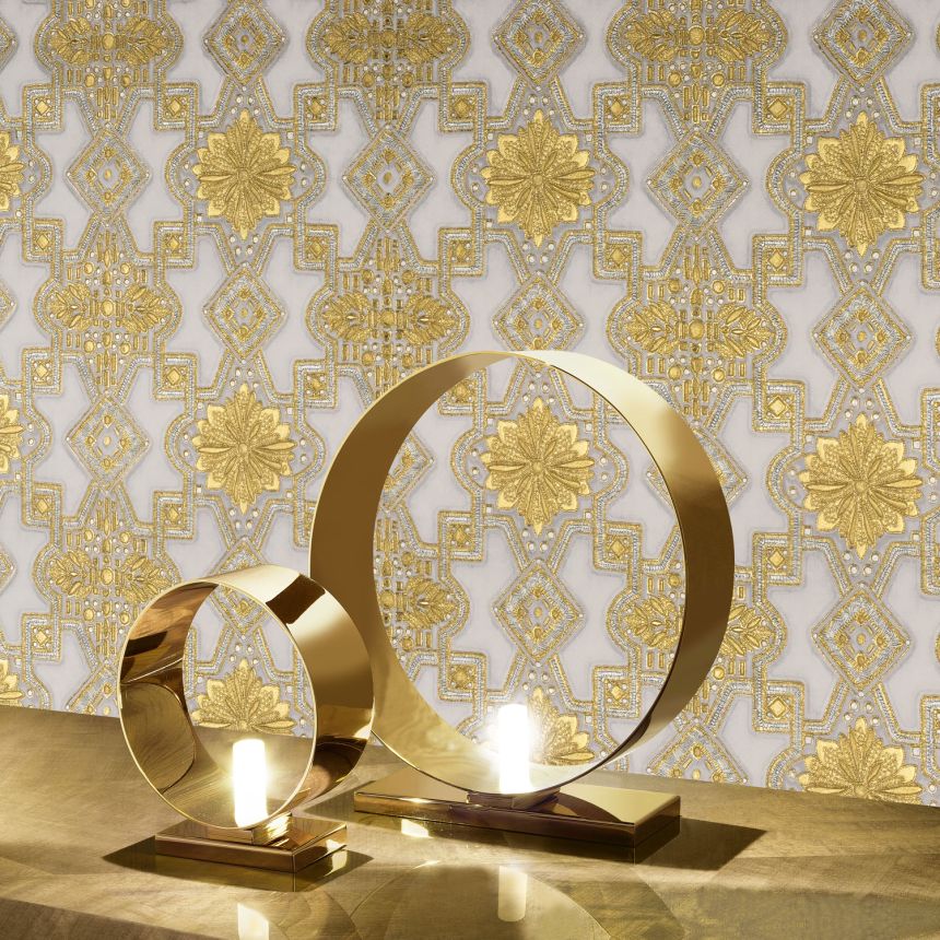 Luxuriöse gold-weiße Vliestapete mit Ornamenten, 86001, Valentin Yudashkin 5, Emiliana Parati