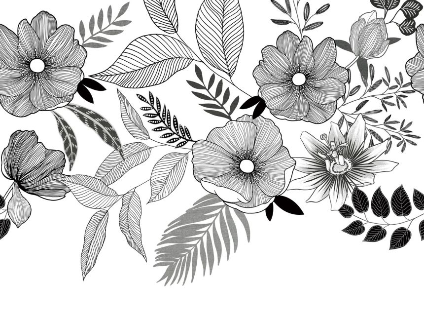 Schwarz-weiße Fototapete mit Blumen, ML6701, Mural Young Edition, Grandeco
