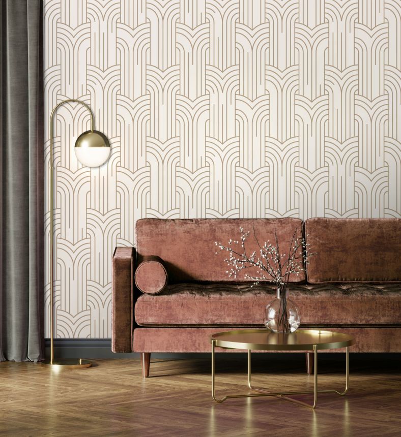 Weißgoldene Tapete mit geometrischen Mustern, Art Deco, M42102, Elegance, Ugepa
