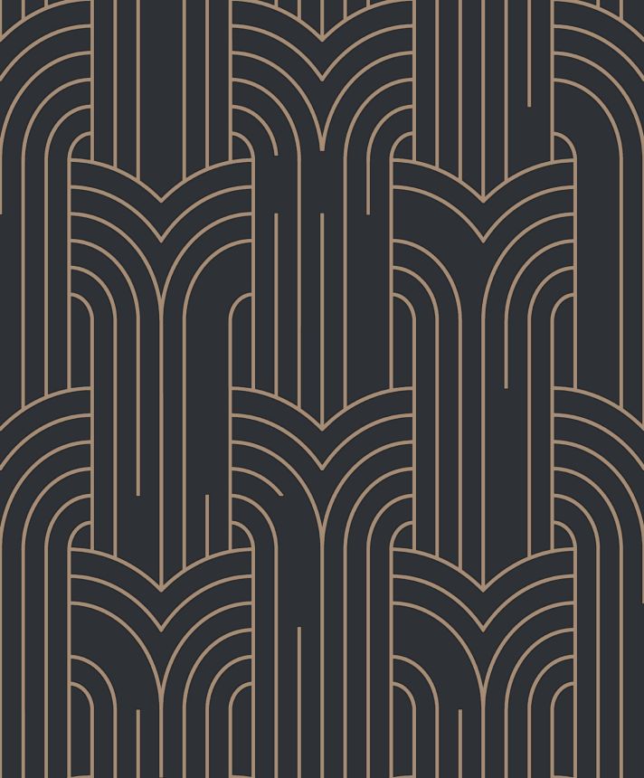Schwarze Tapete mit geometrischen Mustern, Art Deco, M42119, Elegance, Ugepa