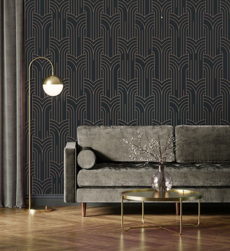 Schwarze Tapete mit geometrischen Mustern, Art Deco, M42119, Elegance, Ugepa