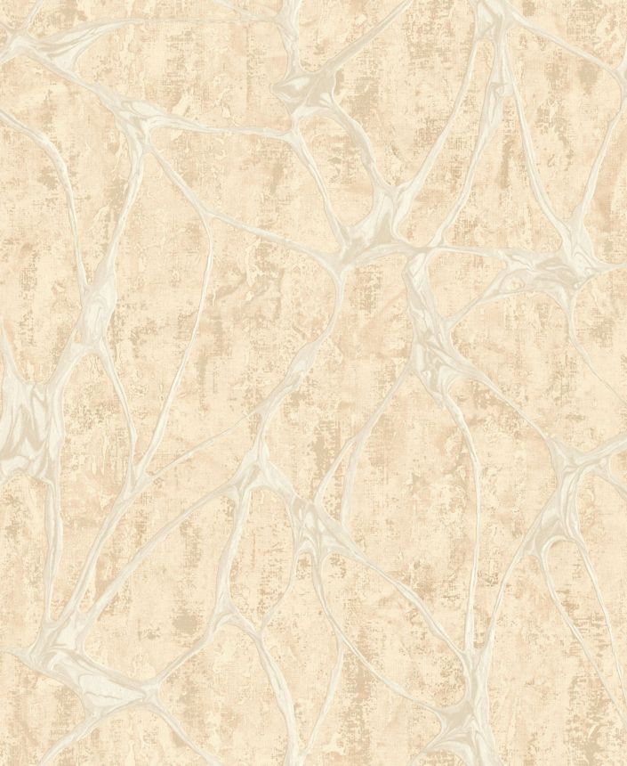 Beigefarbene Luxustapete mit markantem Metallic-Muster, 56821, Aurum II, Limonta