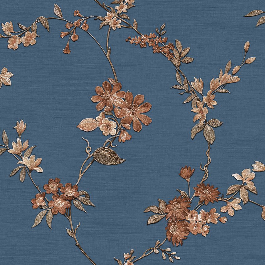 Luxuriöse blaue Vliestapete mit Blumenmuster FT221215, Fabric Touch, Design ID