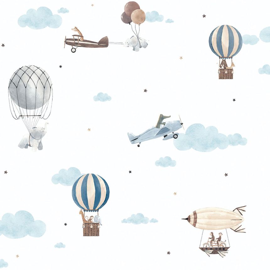 Papier, Kindertapete mit Tieren, Flugzeugen, Luftballons 456-1, Pippo, ICH Wallcoverings