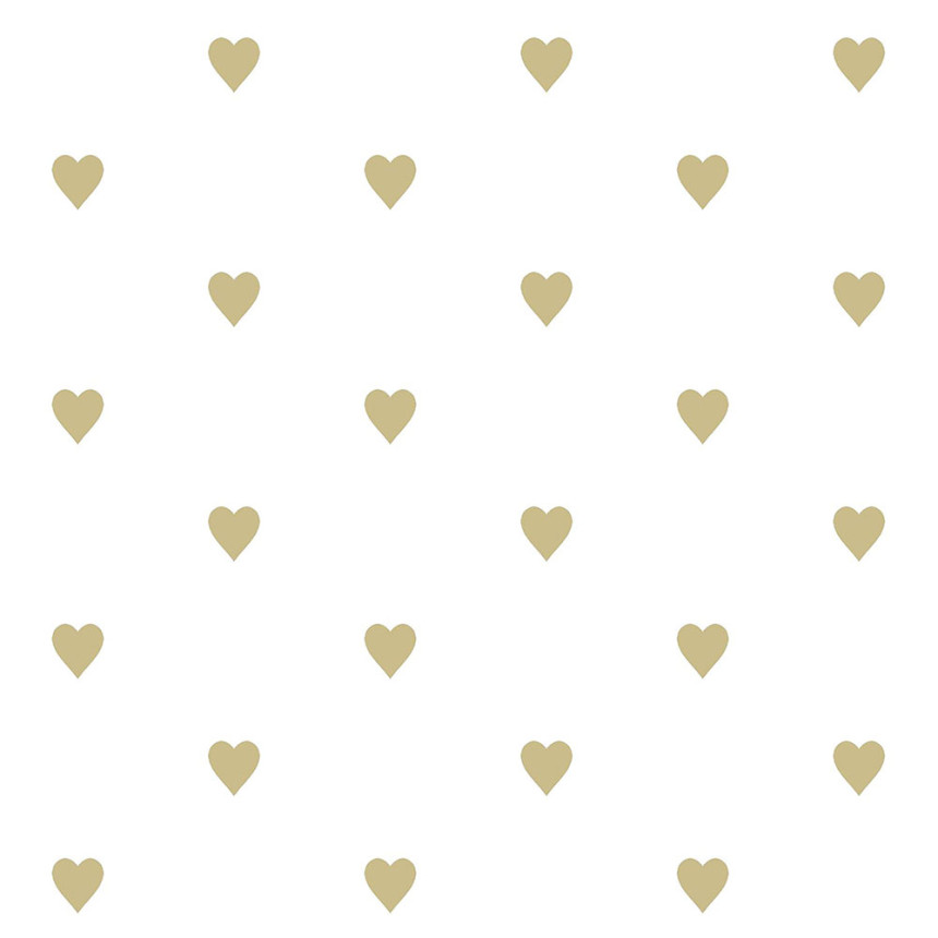 Weiße Tapete mit goldenen Herzen, Vliestapete 347679, Precious, Origin