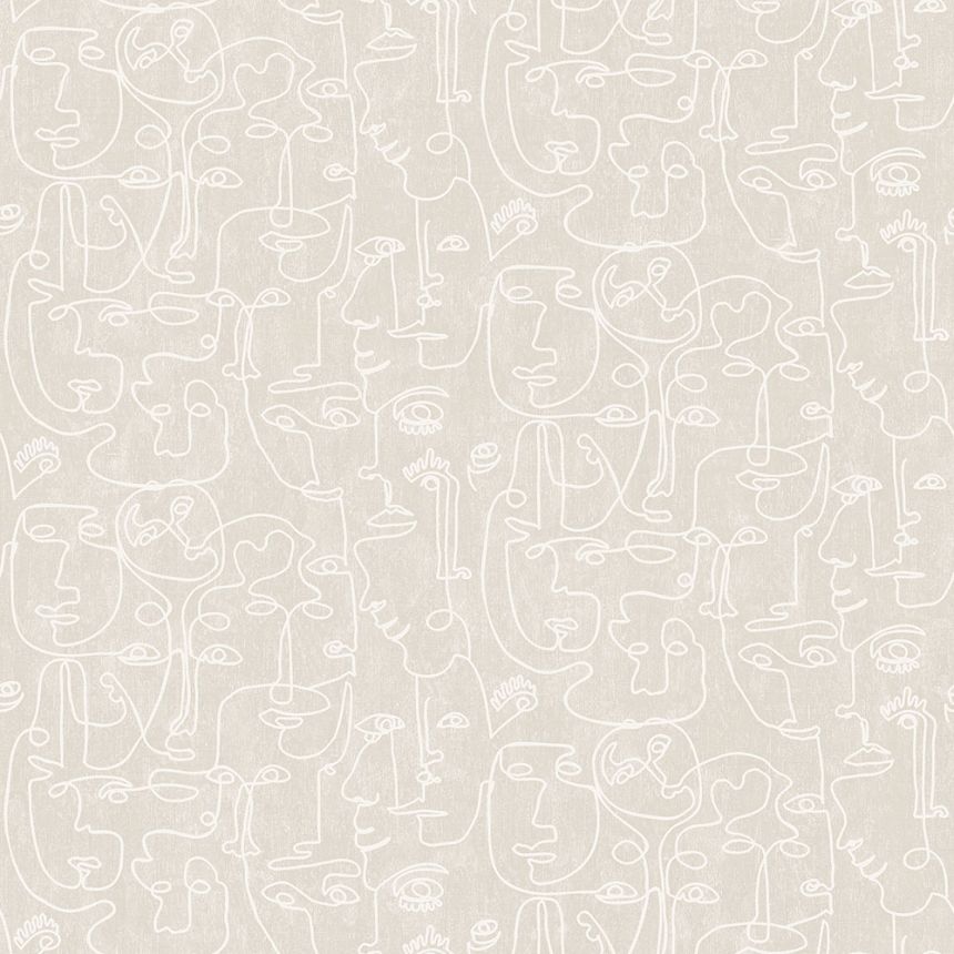 Grafische graue Tapete - Gesichter, Vliestapete M41207, Arty, Ugépa