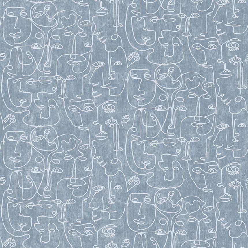 Grafische blaue Tapete - Gesichter, Vliestapete M41201, Arty, Ugépa