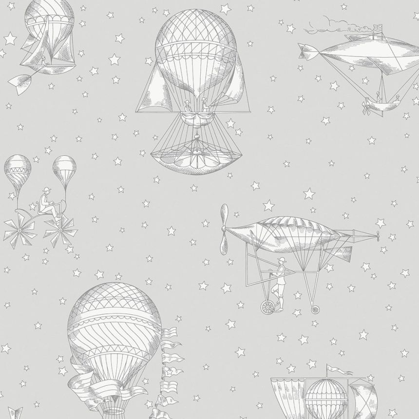 Graue Kindertapete - Ballons und Luftschiffe JR3011, Jack´N Rose 2024, Grandeco
