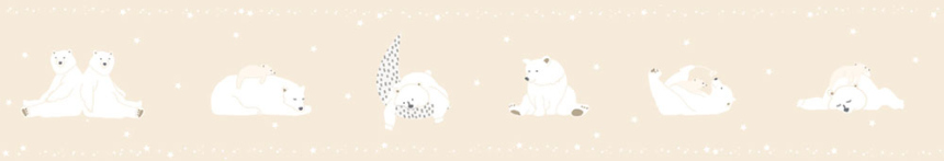 Beigefarbene selbstklebende Kinderbordüre, Teddybären, Sterne 7503-2, Noa, ICH Wallcoverings