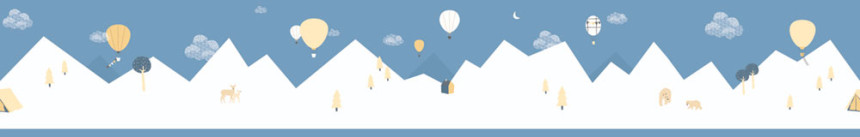 Blaue selbstklebende Kinderbordüre, Berge, Luftballons 7501-4, Noa, ICH Wallcoverings