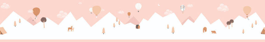 Rosa selbstklebende Kinderbordüre, Berge, Luftballons 7501-3, Noa, ICH Wallcoverings