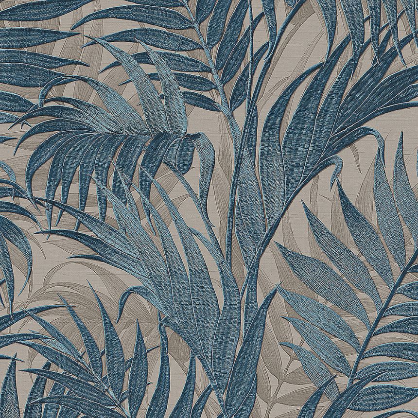 Grau-blaue Luxustapete, Palmenblätter GR322108, Grace, Design ID