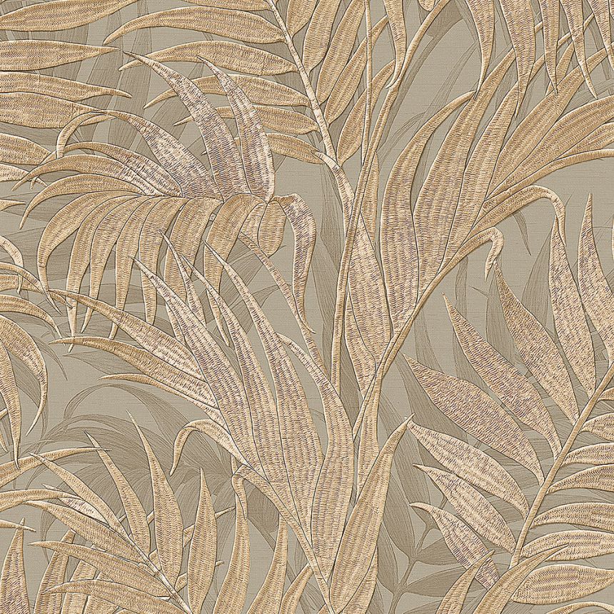 Graubraune Luxustapete, Palmenblätter GR322105, Grace, Design ID Wallcoverings