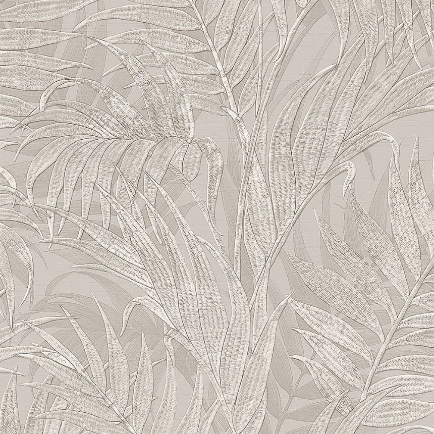 Luxus silbergraue Tapete, Palmblätter GR322103, Grace, Design ID