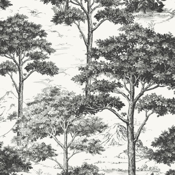 Schwarz-Weiß-Tapete, Wald, Bäume MN3013, Maison, Grandeco